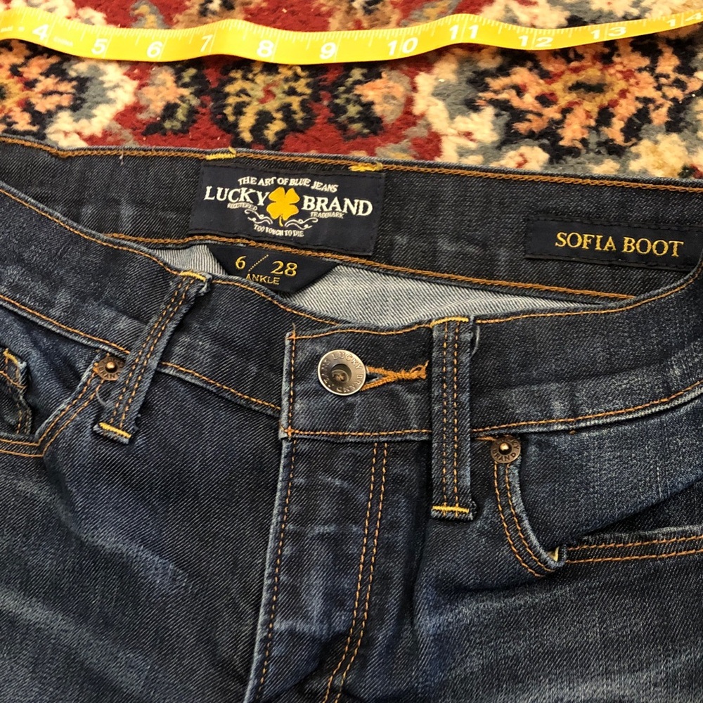 Lucky Brand Women's Sofia Boot Bootcut Jeans in Indigo with Gold Stitching